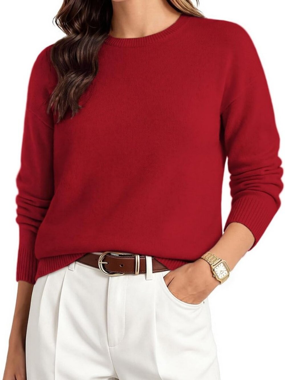 Cozy 100% Merino Wool Crewneck Pullover Sweater for Women - Stylish & Warm